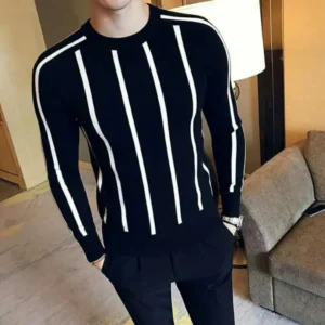 Horizontal + Vertical Line Print Full Sleeves T-Shirt